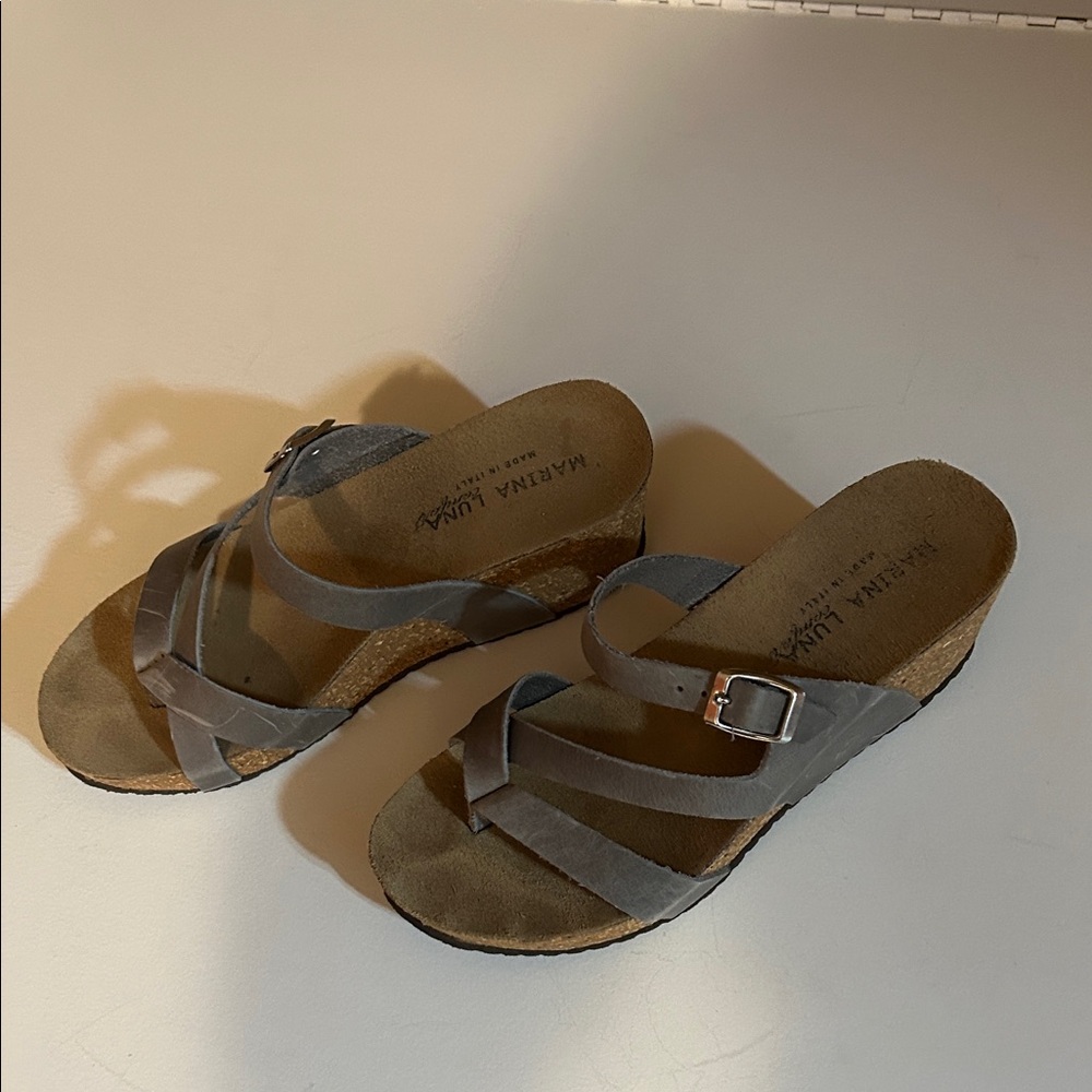 Marina Luna Gray Wedge Sandals